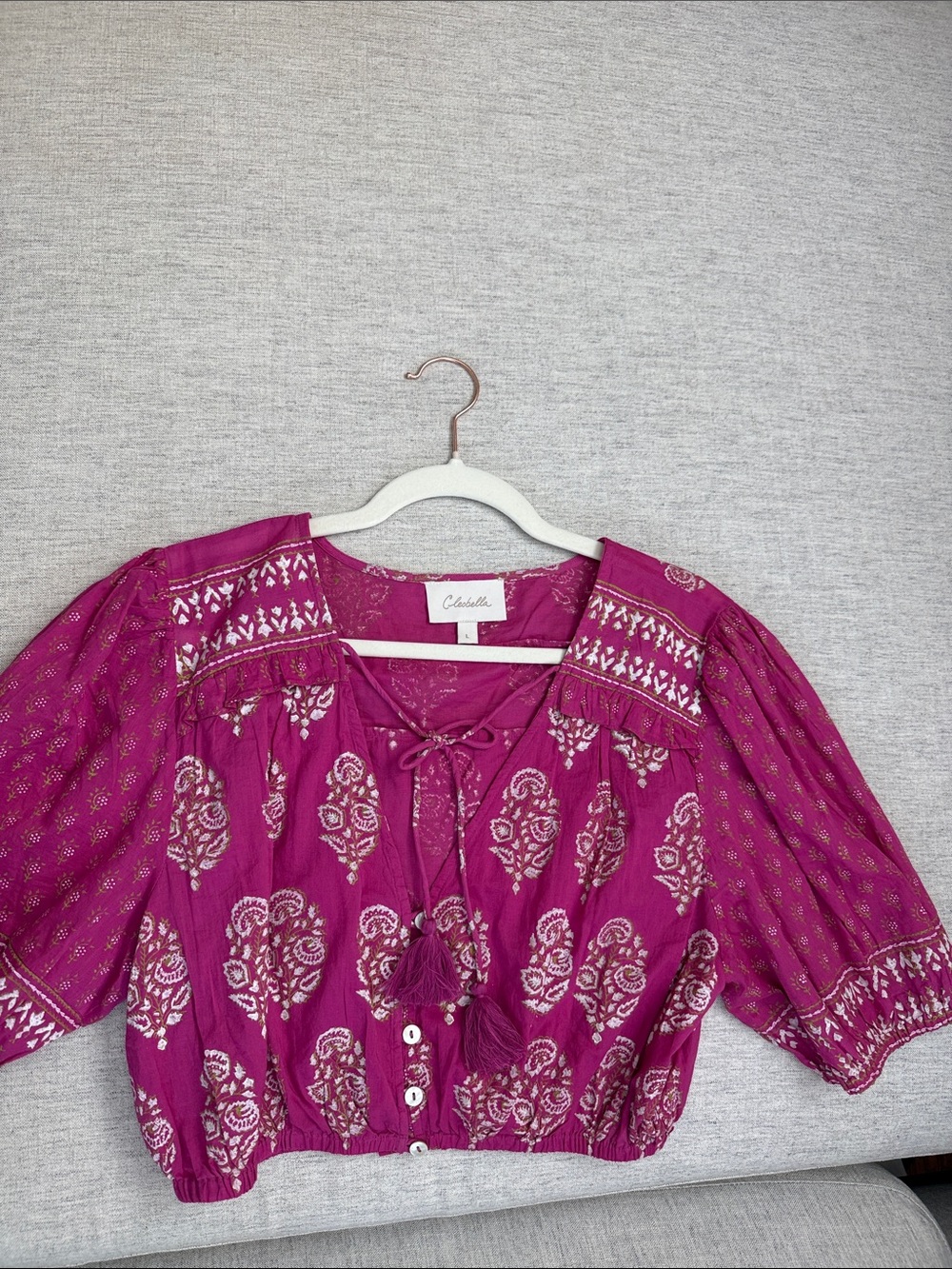 Cleobella Magenta Printed Tie-Front Crop Blouse